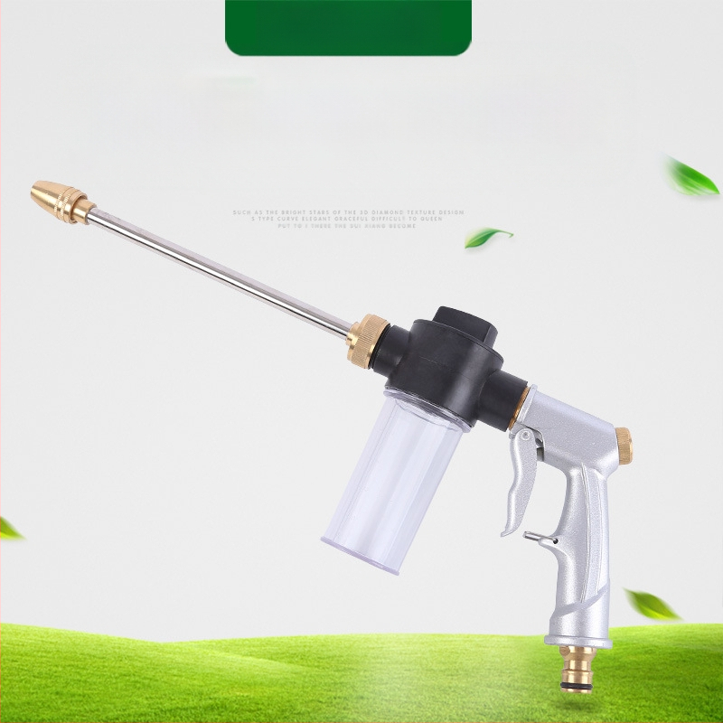 Pilnmetāla augstas slodzes auto mazgāšanas smidzināšanas pistole ar vara galvu un alumīnija sakausējuma rokturi, izsmidzināšanas attālums 5–10 m, piemērots dzeramā ūdens spiedienam