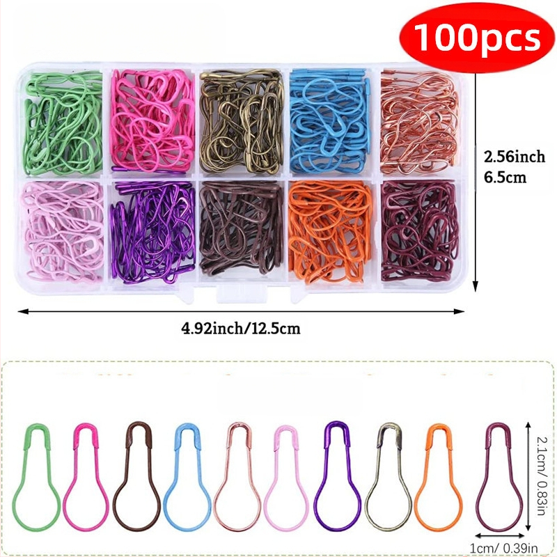 Šarene metalne igle za šivanje, set od 100 komada, 10 boja, dimenzije 22 x 10 mm, igle s etiketama za šivanje