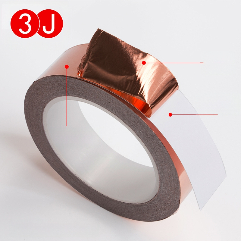 Vienpusēja vadītspējīga lente no vara folijas EMI aizsardzībai — pašlīmējoša, biezums 0,05 mm, substrāts: vara folija, darba temperatūra: normāla