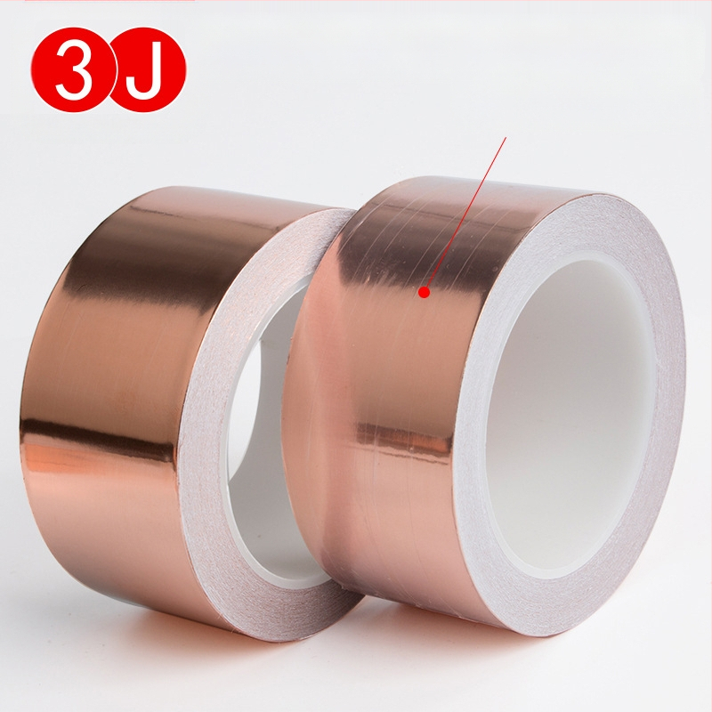 Vienpusēja vadītspējīga lente no vara folijas EMI aizsardzībai — pašlīmējoša, biezums 0,05 mm, substrāts: vara folija, darba temperatūra: normāla