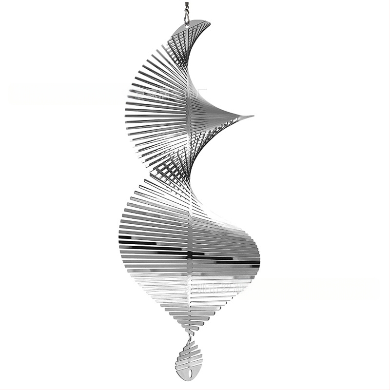 Ανοξείδωτο ατσάλι σπειροειδές κουδουνάκι κήπου για εξωτερικό χώρο, κρεμαστό διακοσμητικό, χαραγμένο με ακτινοβολία, μοντέρνος μινιμαλισμός