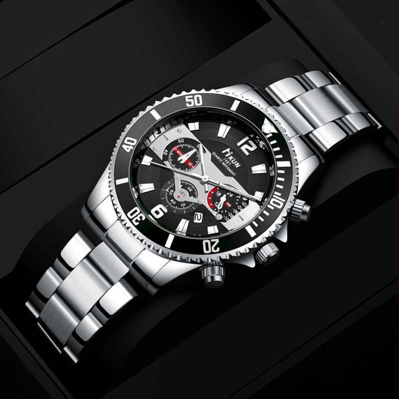 Vyriskas verslo laikrodis su PU juosta, piniginė ir kvepalų rinkinys — kvarcinis mechanizmas Zhongsheng Z618, lydinio korpusas