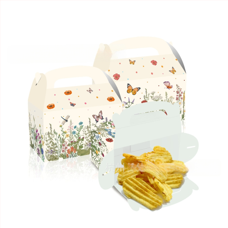 Gėlėta dovanų saldumynų dėžutė, nešiojama popierinė dėžutė, 250gsm baltas kartonas, UV spausdinimas su logotipu, vidinis skersmuo 15,9 cm