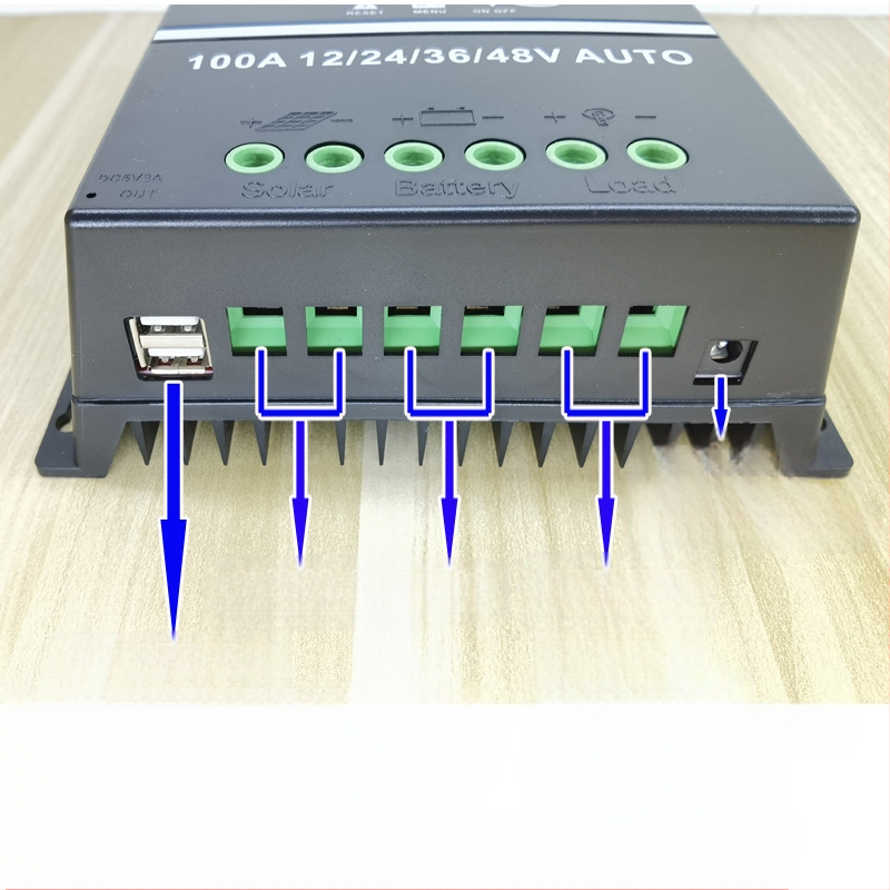 MPPT saulės įkrovimo valdiklis, serija 100A/80A/60A, 12/24/36/48V, USB sąsaja, energijos suvartojimas 1W