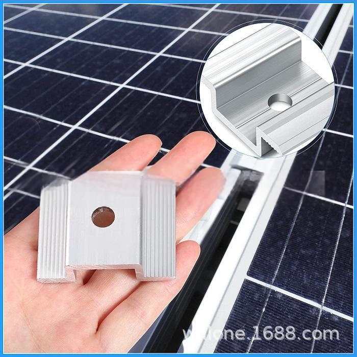 Saulės modulių laikiklis iš aliuminio lydinio – spaudimo blokų rinkinys aliuminio profilams su sklandikliu (slidžiu) ir veržle (svoris 0,053 kg)