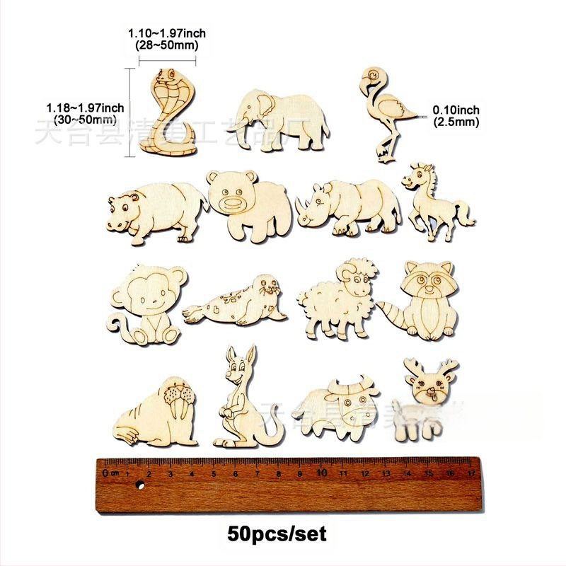 Ατελείς ξύλινες φιγούρες ζώων από κόντρα πλακέ poplar — σχήματα αλεπού, μαϊμού, ελέφαντας, πρόβατο και ελάφι; συσκευασία σε PP σακούλα; μάρκα Blue and White; κατάλληλο ως προσωπικό δώρο; χωρίς άδεια πνευματικής ιδιοκτησίας.