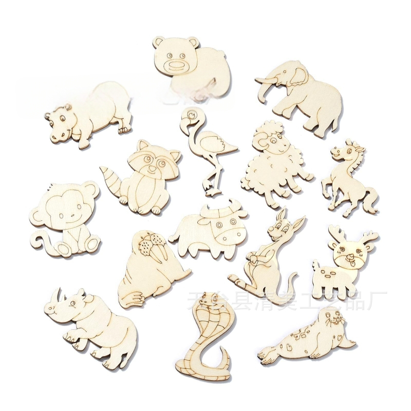 Ατελείς ξύλινες φιγούρες ζώων από κόντρα πλακέ poplar — σχήματα αλεπού, μαϊμού, ελέφαντας, πρόβατο και ελάφι; συσκευασία σε PP σακούλα; μάρκα Blue and White; κατάλληλο ως προσωπικό δώρο; χωρίς άδεια πνευματικής ιδιοκτησίας.