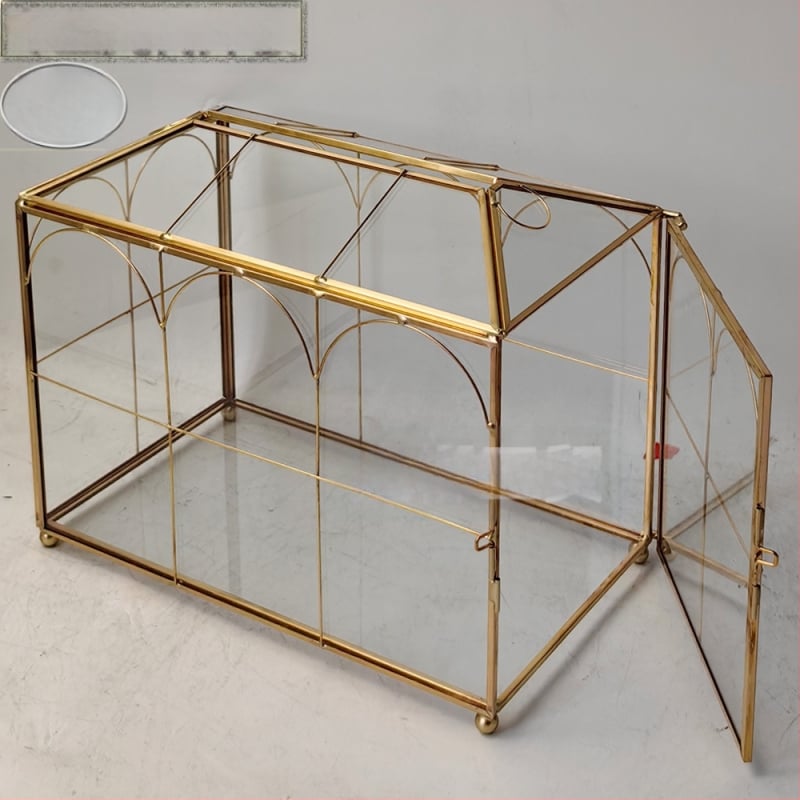 Γεωμετρικό γυάλινο κουτί αποθήκευσης προσκλήσεων γάμου με αναδιπλούμενο καπάκι