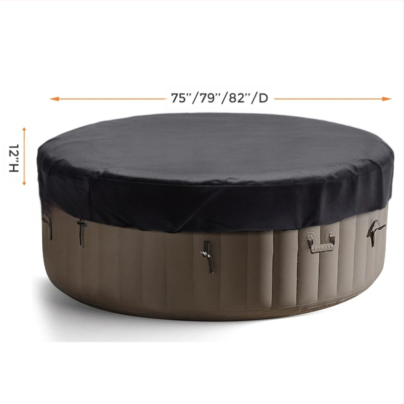 Ārējais apaļais vannas vāks no Oxford auduma; ūdensizturīgs, sniega izturīgs, putekļu un saules aizsardzība; paredzēts ārējai lietošanai; ar drukāto logotipu pielāgotais