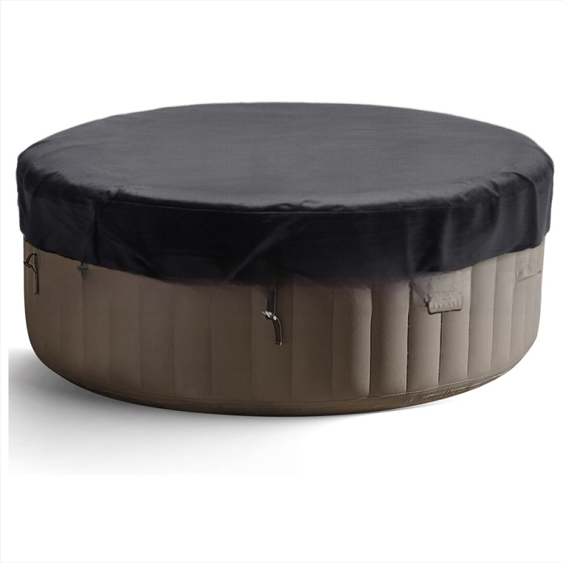 Ārējais apaļais vannas vāks no Oxford auduma; ūdensizturīgs, sniega izturīgs, putekļu un saules aizsardzība; paredzēts ārējai lietošanai; ar drukāto logotipu pielāgotais