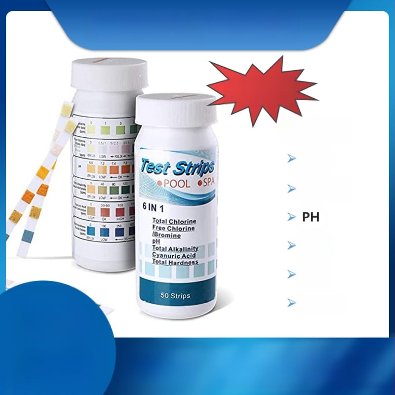 6-in-1 daugiafunkcinis vandens kokybės testavimo popierius: modelis W-6; matuoja bendrą chlorą, likusį chlorą, pH, bendrąjį alkalinitetą ir kietumą