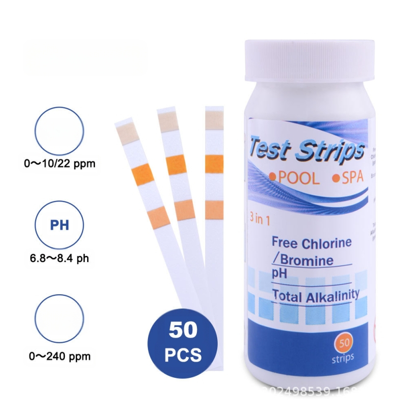 pH test popierius baseinams ir karšto vandens šaltiniams su likusiu chloru, 7-in-1/6-in-1, modelis TPH02148