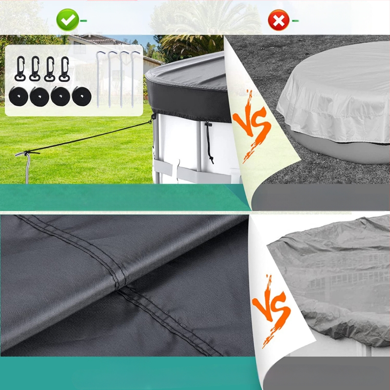 Apaļš baseina pārklājs, izturīgs pret putekļiem un lietu, UV izturīgs, 210D pārklājums, ārējai lietošanai