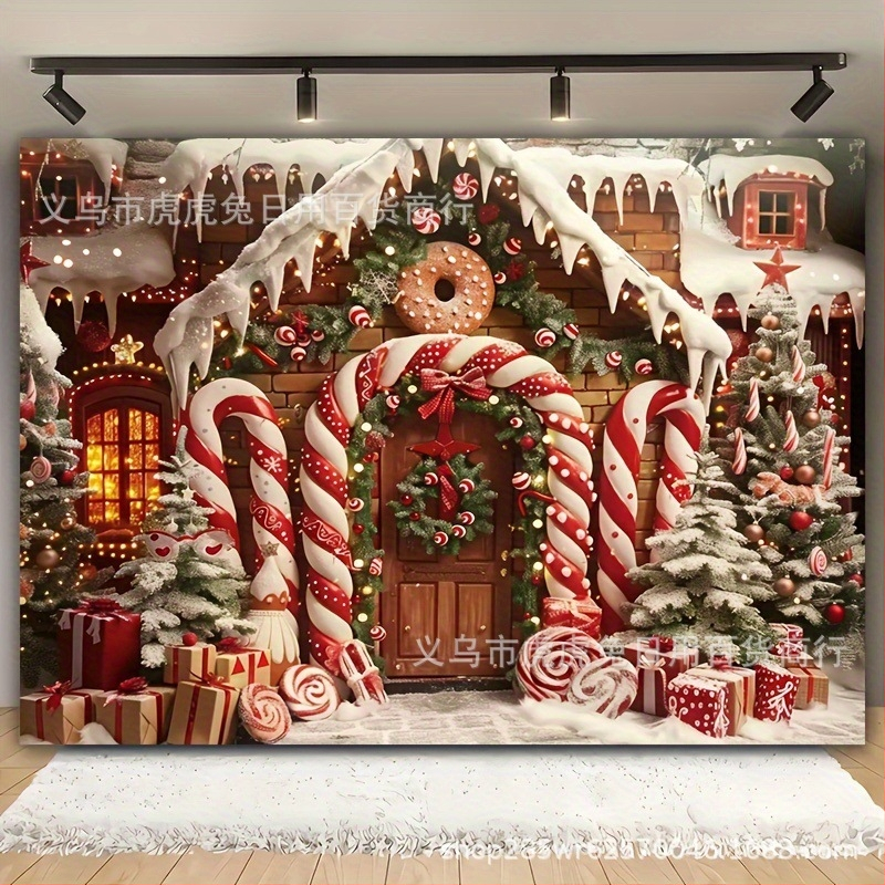 Seina gobelään: Mugav jõulude kodu seina gobelään koos piparkoogi stiiliga, polüester, Gingerbread man crutches stiilis, jõulukaunistused, ruumi korrastamise rekvisiit