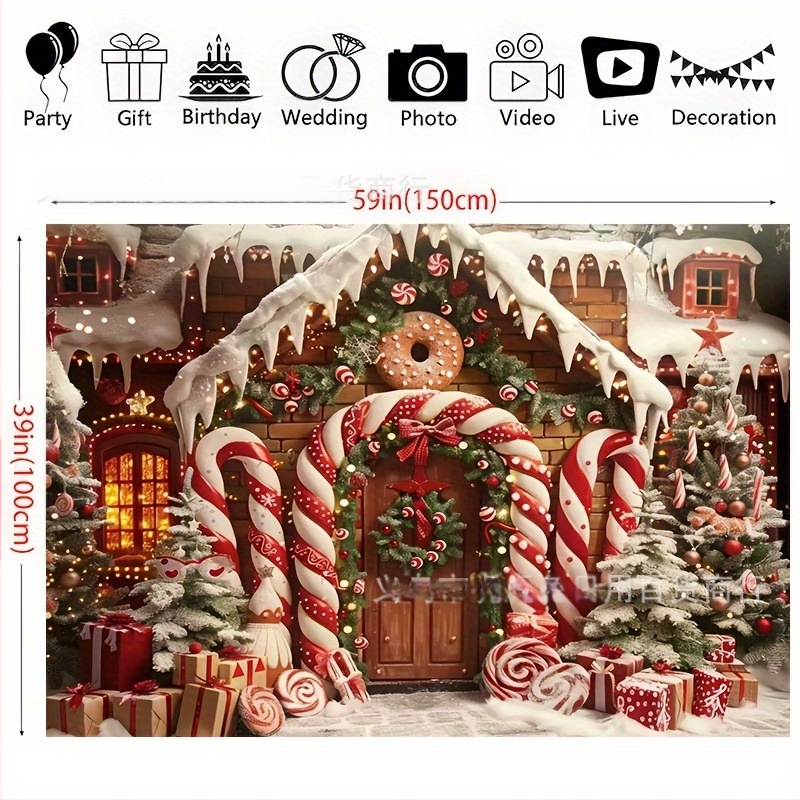 Seina gobelään: Mugav jõulude kodu seina gobelään koos piparkoogi stiiliga, polüester, Gingerbread man crutches stiilis, jõulukaunistused, ruumi korrastamise rekvisiit