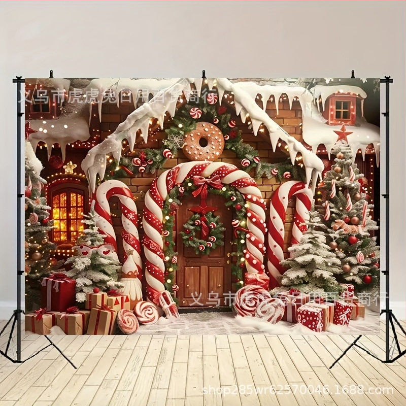 Seina gobelään: Mugav jõulude kodu seina gobelään koos piparkoogi stiiliga, polüester, Gingerbread man crutches stiilis, jõulukaunistused, ruumi korrastamise rekvisiit