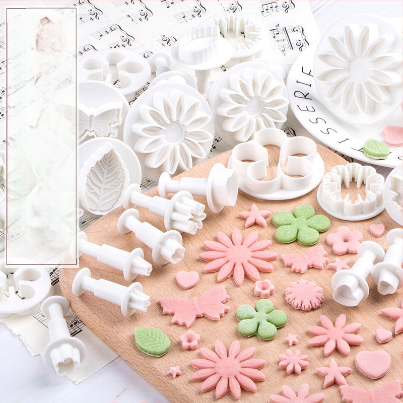 Fondantiniams tortų formų rinkinys su Daisy ir Butterfly presavimo formomis — 33 vnt., PP, kepimui, nestandartiniai formatai