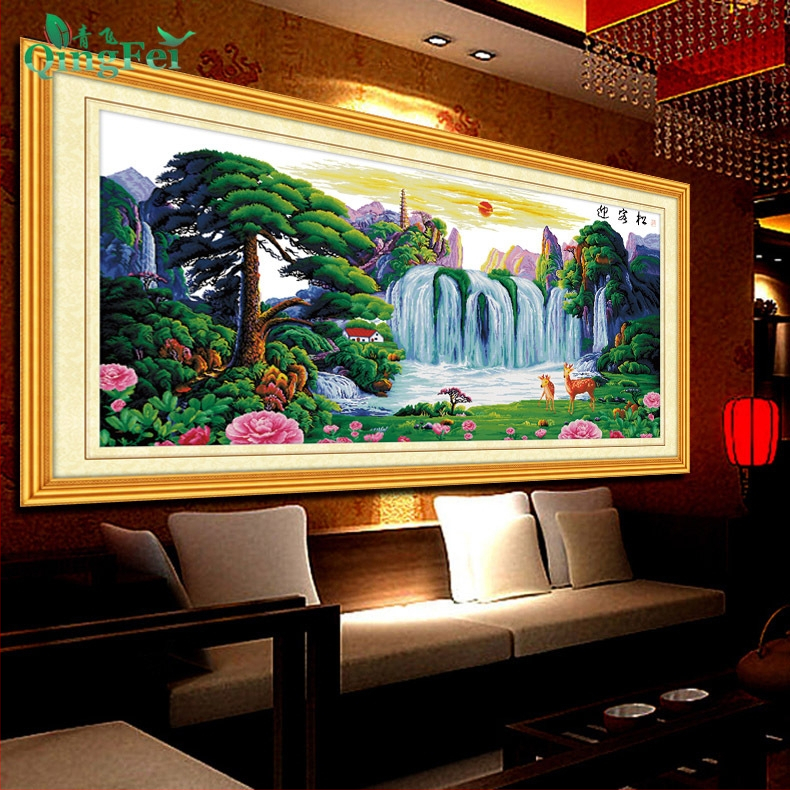 Кръстат бод Qingfei 11CT екологична памучна бродерия за пейзаж, китайски класически стил