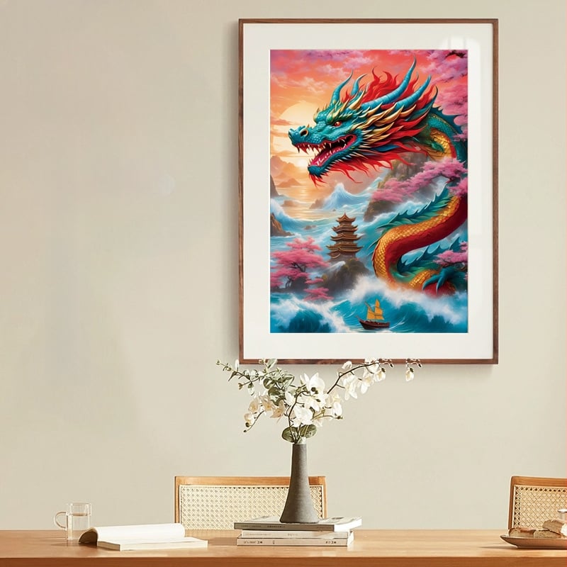 Комплект за кръстат бод, платно 9CT, модерен китайски стил, мотив дракон-зодия