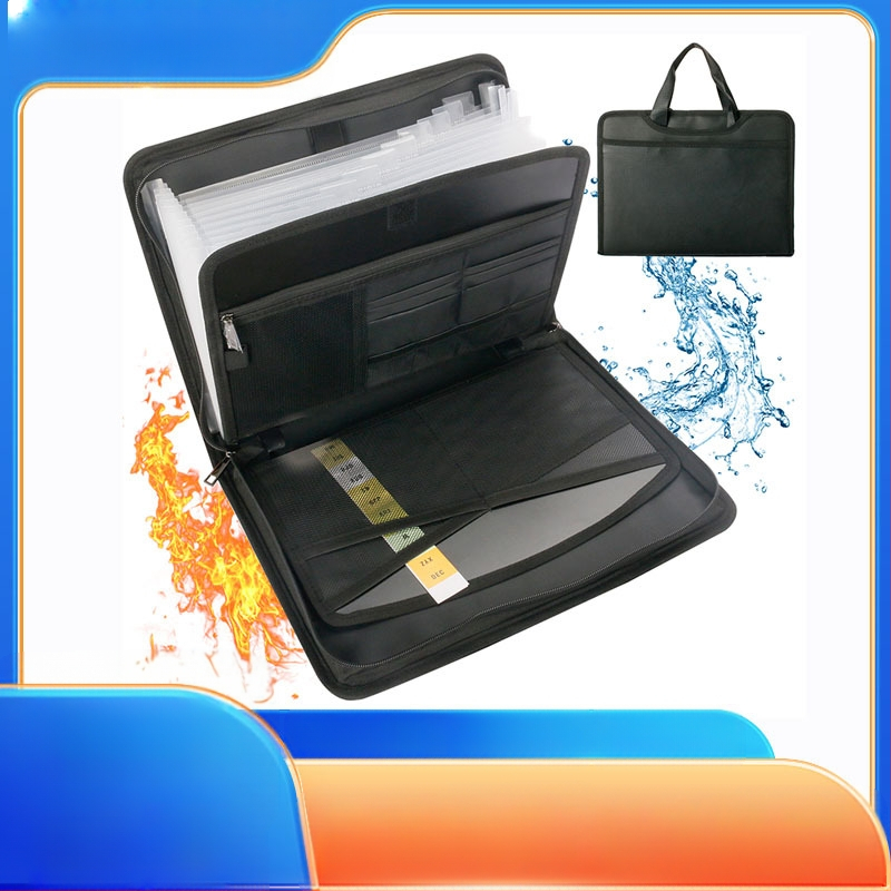 Wei Bin WB-FHFQ-01 кожена аккордеонна папка за документи, 12 секции, 13 джобове, прозрачни вътрешни страници, предни и задни джобове, с лого