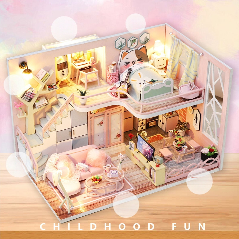DIY Koka Leļļu Mājiņa - Izjaucams un Saliekams, 7–14 gadiem, Ražots Ķīnā, Iepakojumā Krāsaina Kaste