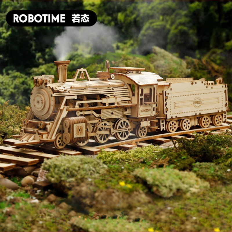 Robotime 3DIY medinis 3D puzzle rinkinys – traukinio, Jeep ir sunkvežimio modeliai, DIY rinkinys vaikams 7–14 metų