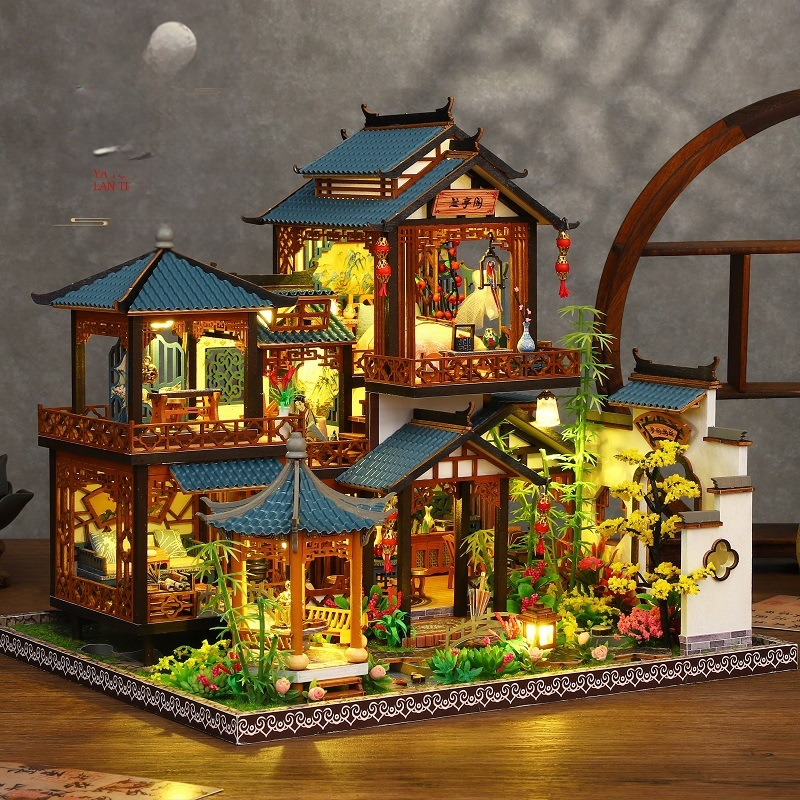 Qiaoxing дървен архитектурен модел-играчка с възможност за DIY, сглобяване и персонализация.