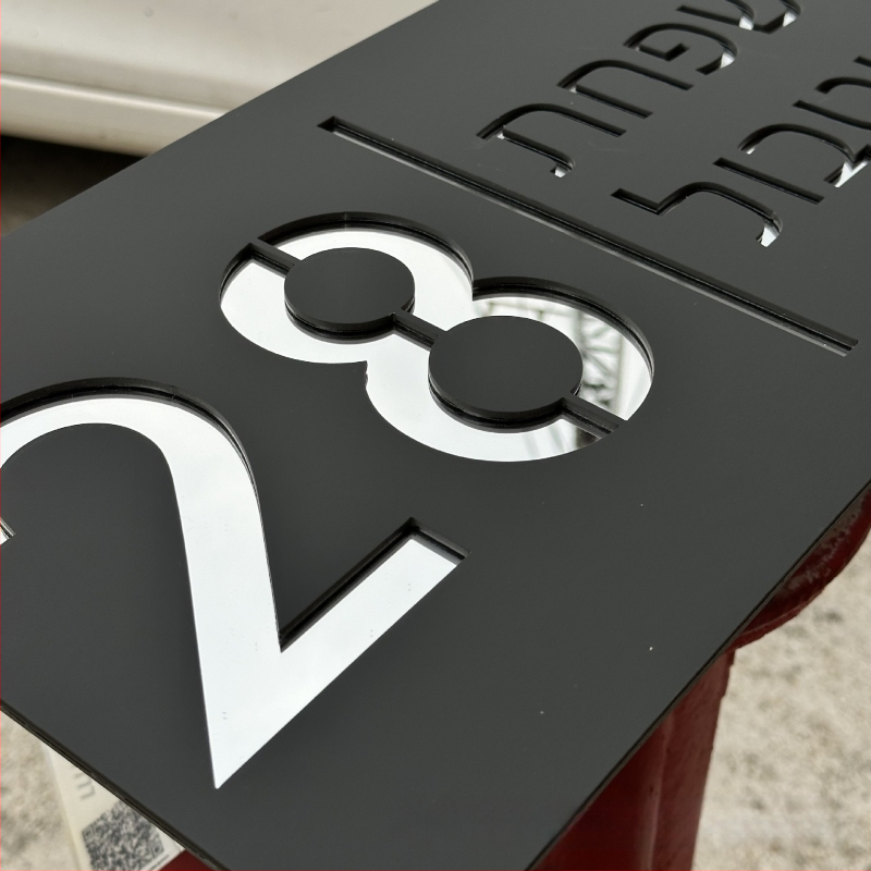 Akrilo adreso numerio plokštelė, pritaikyta viešbučiams ir butams