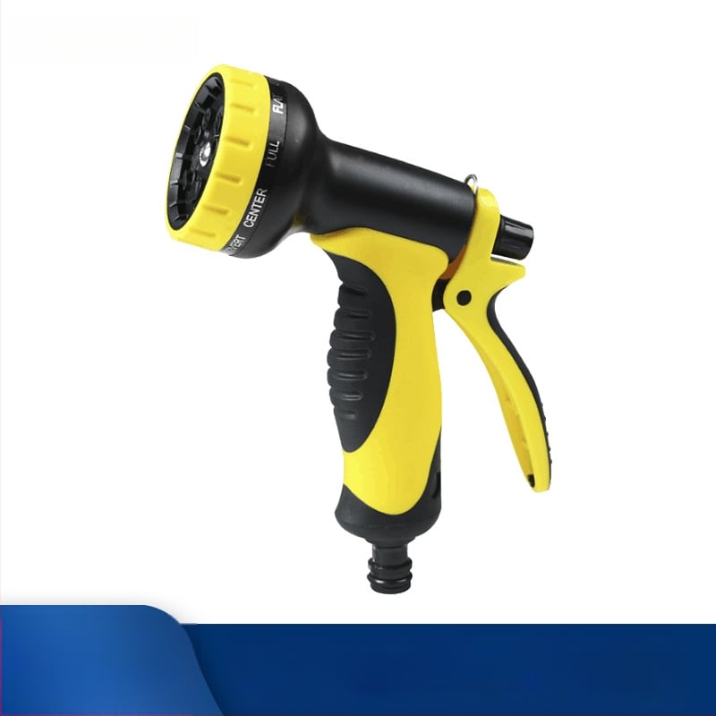 Meili augsta spiediena ūdens pistole ar 10 funkcijām, ABS pārklājums, mājsaimniecības un dārza lietošanai; pistoles galva un rokturis no plastmasas; izsmidzināšanas diapazons 8–15 m