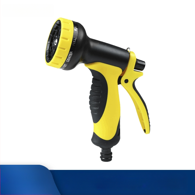 Meili augsta spiediena ūdens pistole ar 10 funkcijām, ABS pārklājums, mājsaimniecības un dārza lietošanai; pistoles galva un rokturis no plastmasas; izsmidzināšanas diapazons 8–15 m