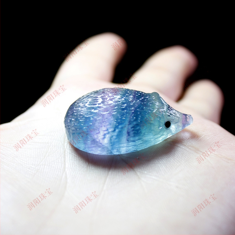 Runyangshi natūralus gem fluoritas – ežiukas, rankomis išdrožta krištolo dekoracija, gyvūnų skulptūra