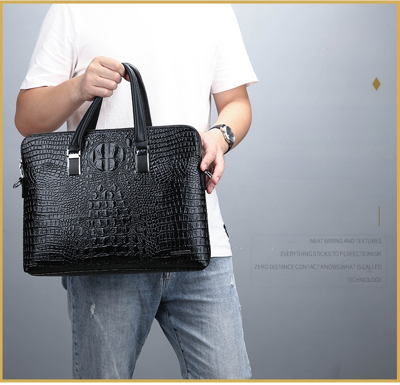 Kétzipzáras férfi üzleti válltáska PVC-ből, Modell 8812, Csíkos mintázat, 18 hüvelykes laptophoz