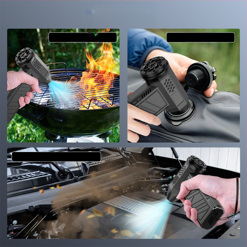 KD10 Ръчна турбо духалка за къмпинг – Безчетков DC мотор, 10W, 7.4V, 6 скорости на въздушен поток, защита от прегряване