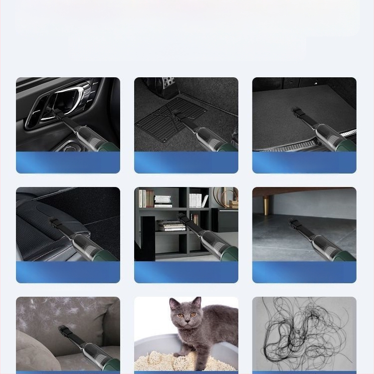 Bezvadu putekļsūcējs automašīnām un mājai, rokas, 120W, putekļu tvertnes, dubulta lietošana, USB uzlāde