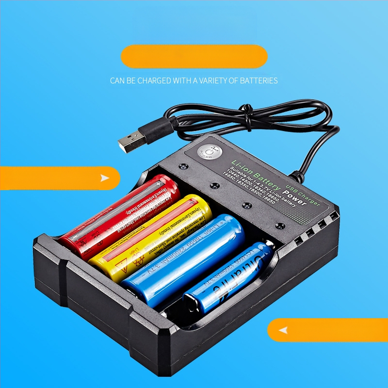 BMAX 18650 зарядно устройство, 4 гнезда, вход 5V 1-2A, изход 4.2V 1000mA, CE/FCC сертифицирано