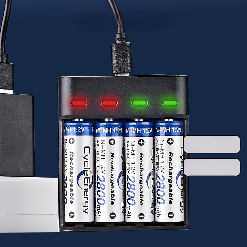 4-слотов USB зарядно за AA/AAA Ni-MH батерии, независими канали за зареждане, CE сертифициран, вход 5V DC, изход 1.2V DC на клетка