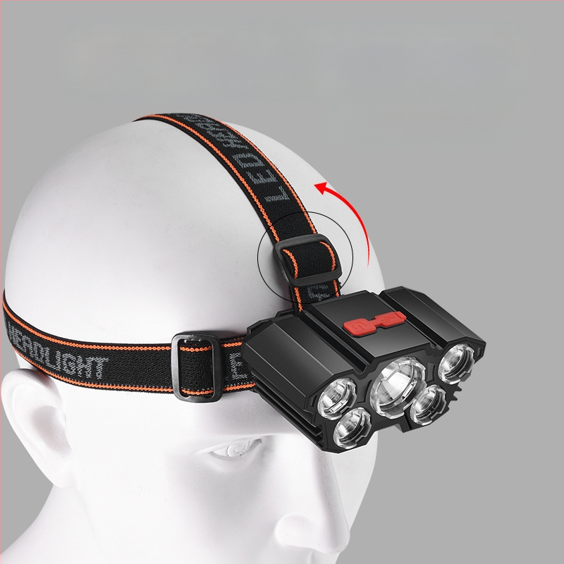 Punijiva čelna lampica s ugrađenom 18650 baterijom (1200 mAh), USB punjenje, COB izvor svjetla, 5 LED, ABS kućište, domet do 50 m