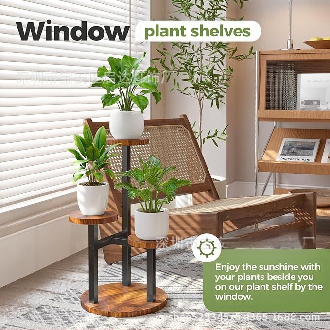 Tryjų aukštų medinis augalų stovas (Medžiaga: Mediena; Importuotas: Ne; Prekės ženklas: Kitas; Dovana: Ne)