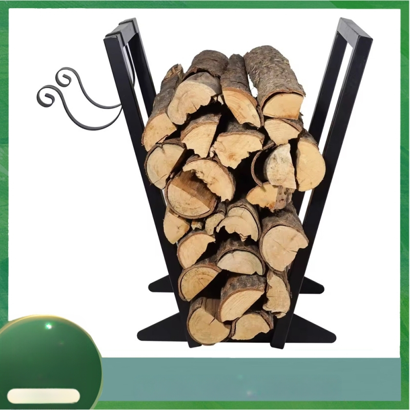 Стойка за дърва от ковано желязо с куки, преносима дървесна държач-стойка за дърва, едноетажна, подова