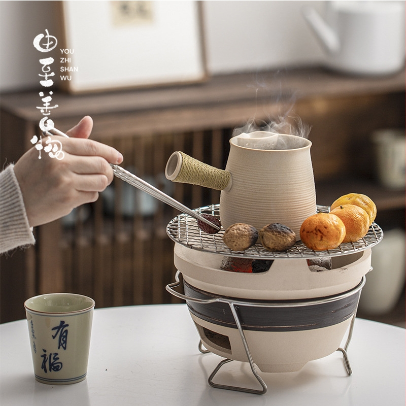 Керамична преносима печка за чай и барбекю за къмпинг, капацитет 4 порции, съд с едно дъно, без покритие