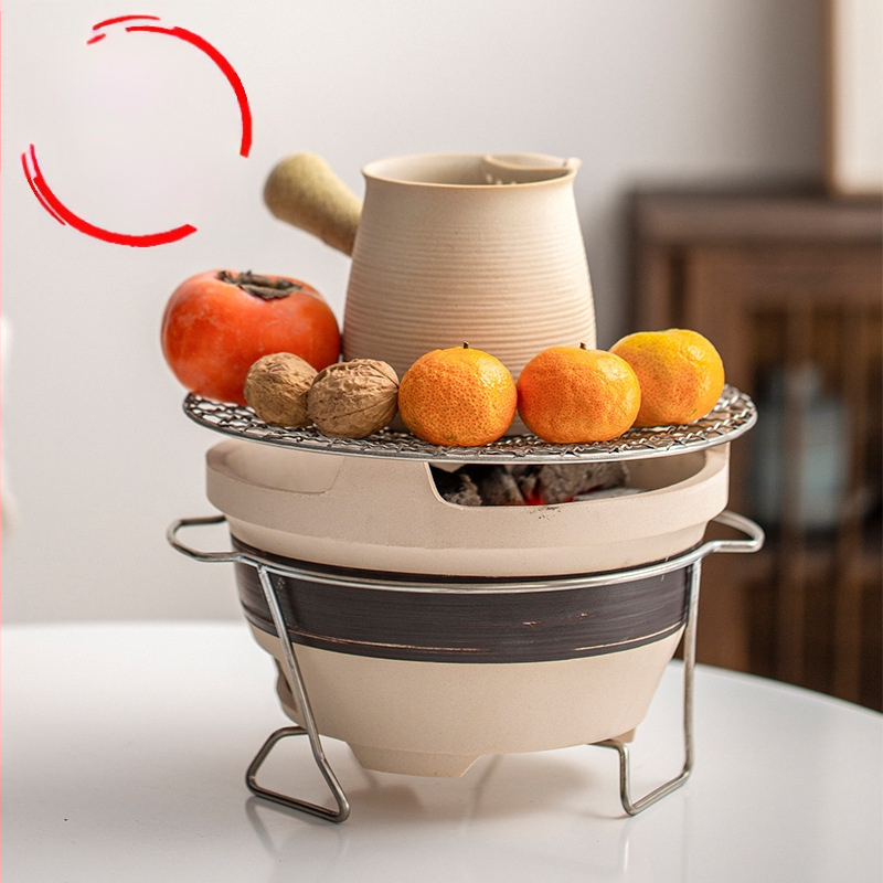 Керамична преносима печка за чай и барбекю за къмпинг, капацитет 4 порции, съд с едно дъно, без покритие