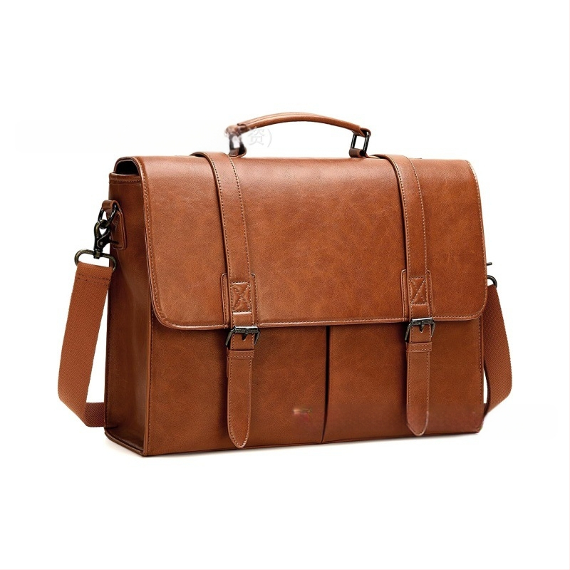 Geantă mesager pentru laptop din piele sintetică pentru bărbați – stil vintage casual, afaceri, multifuncțională, capacitate mare, căptușeală PU, model uni, primăvara 2024