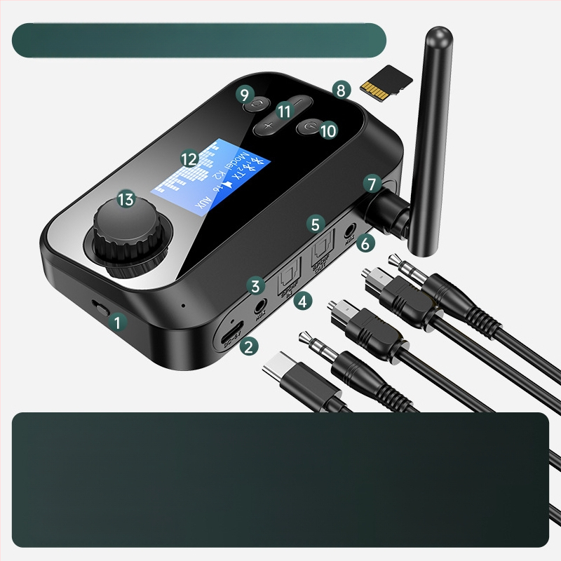 Bluetooth μετατροπέας/δέκτης ενός προς δύο με θύρα USB, Plug-and-Play και εξωτερική τροφοδοσία, υποστηρίζει δύο συσκευές, Bluetooth 5.0