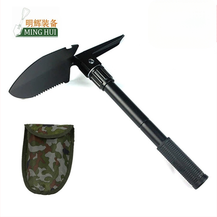 Sulankstomas mangano plieno kempingo kastuvėlis su kirtikliu — daugiafunkcis lauko įrankis su audinio dėže