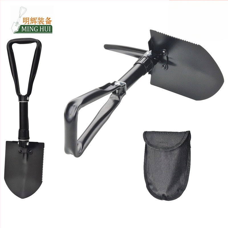 Sulankstomas mangano plieno kempingo kastuvėlis su kirtikliu — daugiafunkcis lauko įrankis su audinio dėže