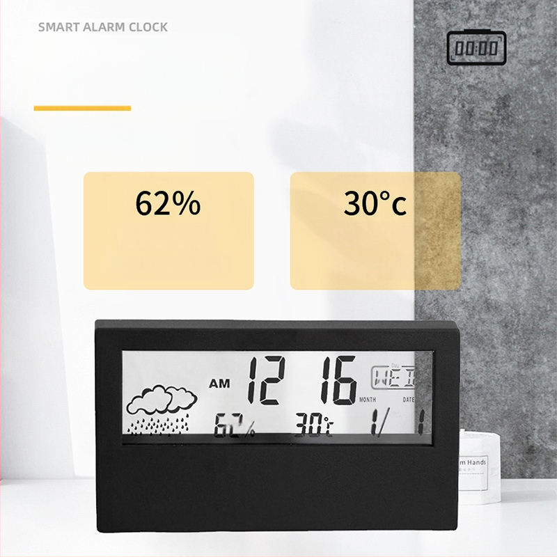 Будилник със двустранен дизайн, LED дисплей, термометър, прогноза за времето и вечен календар