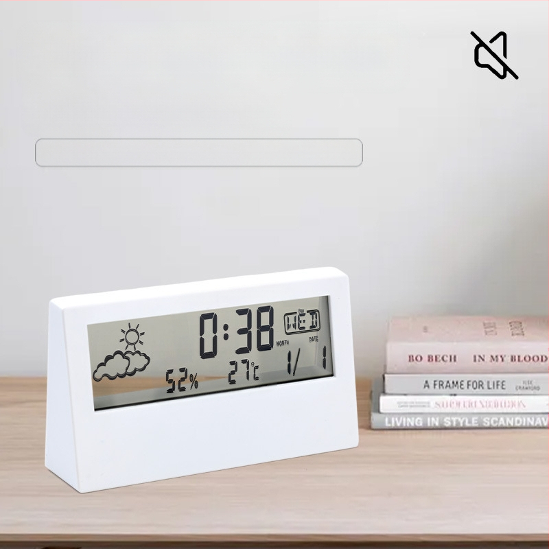 Будилник със двустранен дизайн, LED дисплей, термометър, прогноза за времето и вечен календар
