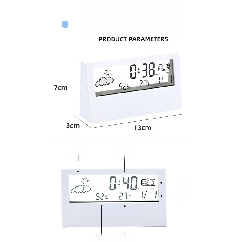 Будилник със двустранен дизайн, LED дисплей, термометър, прогноза за времето и вечен календар