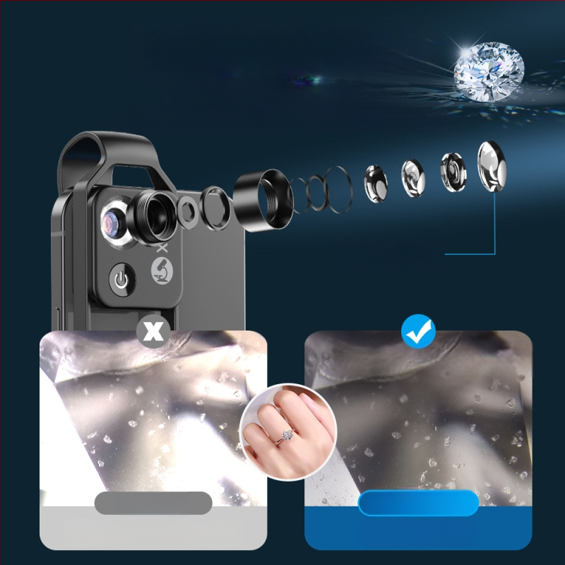 APEXEL ms002 Mobiliojo telefono mikroskopas su 200x didinimu, LED apšvietimas, CPL objektyvas, HD nešiojama kamera Apple iPhone