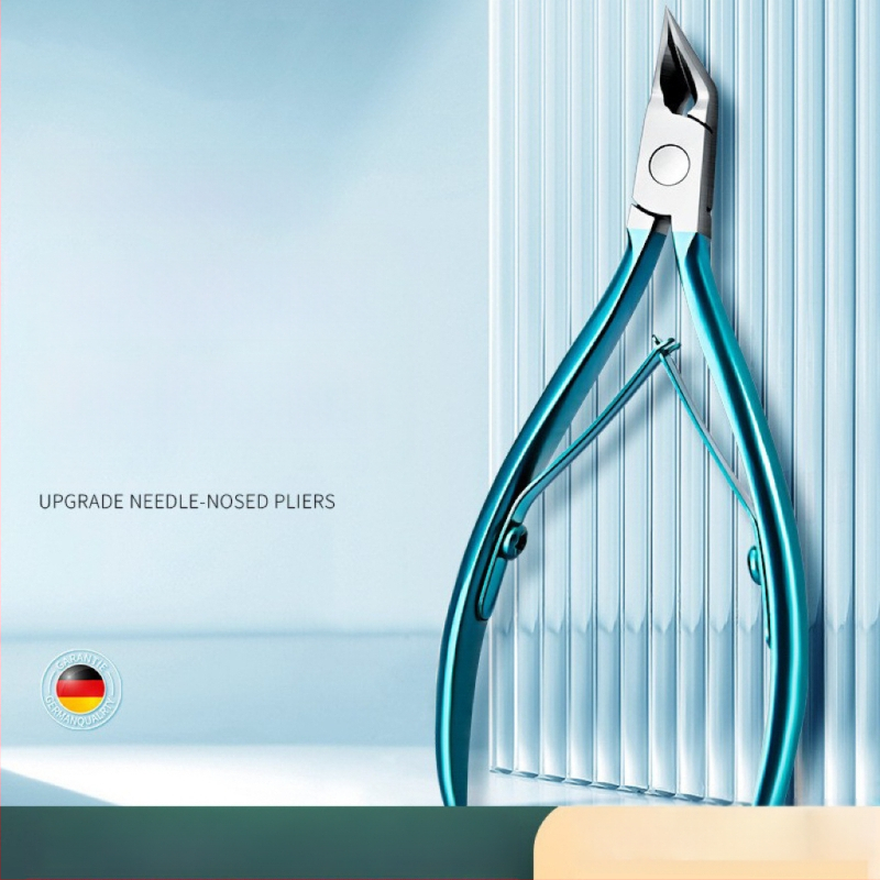 Nerūdijančio plieno pedikiūro nagų žnyplės su įlankta burna ir smailiu galu, skirtos įaugusiems nagams ir mirusios odos šalinimui, nešiojamas plokščio dizaino